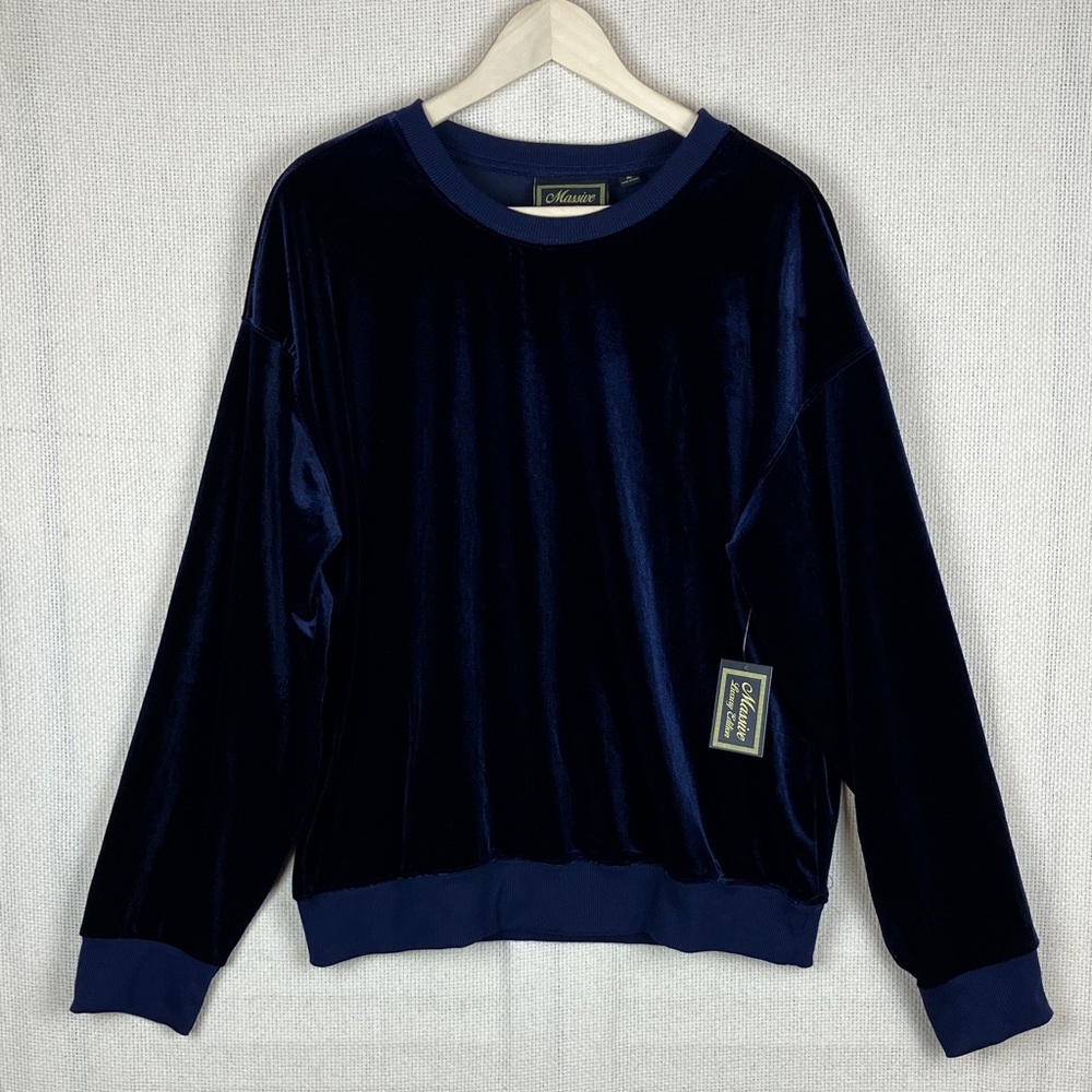 Massive Luxury Velour Pullover Sweatshirt Blue NWT